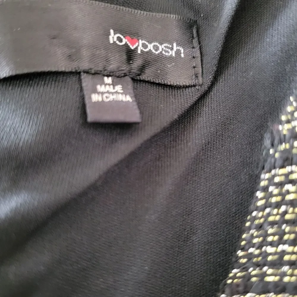 Lovposh Gold and Black Sleeveless Lined‎ A-Line Dress